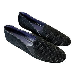 Vaneli laser cut preforated black leather flats fits size 10